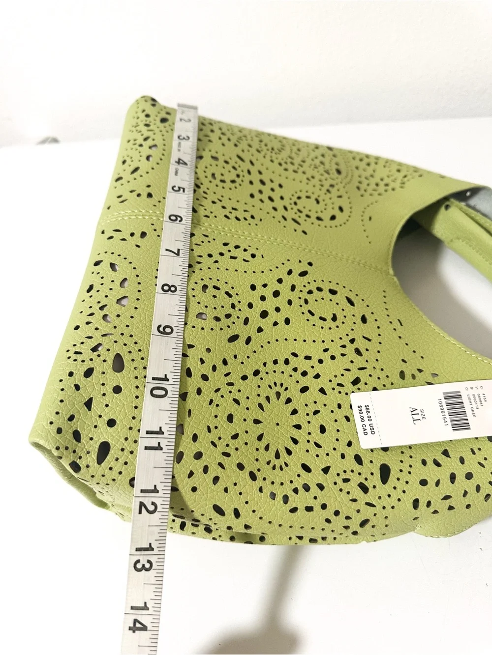 Anthropologie Melie Bianco Perforated Hand Bag in Green NWT